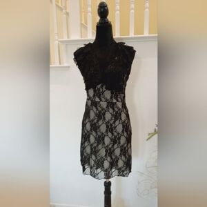 Venus - Beautiful B&W Delicate Lace Dress - Midi - V Neck